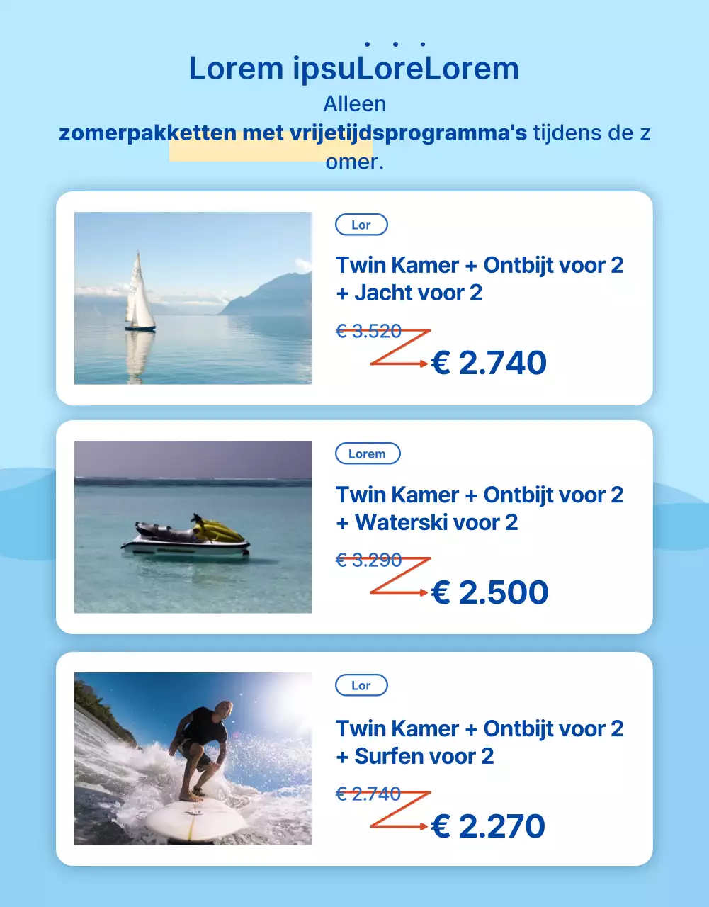 Promoot de zomervakantieaanbiedingen van je hotel in trendy blauwe en lichtblauwe tinten