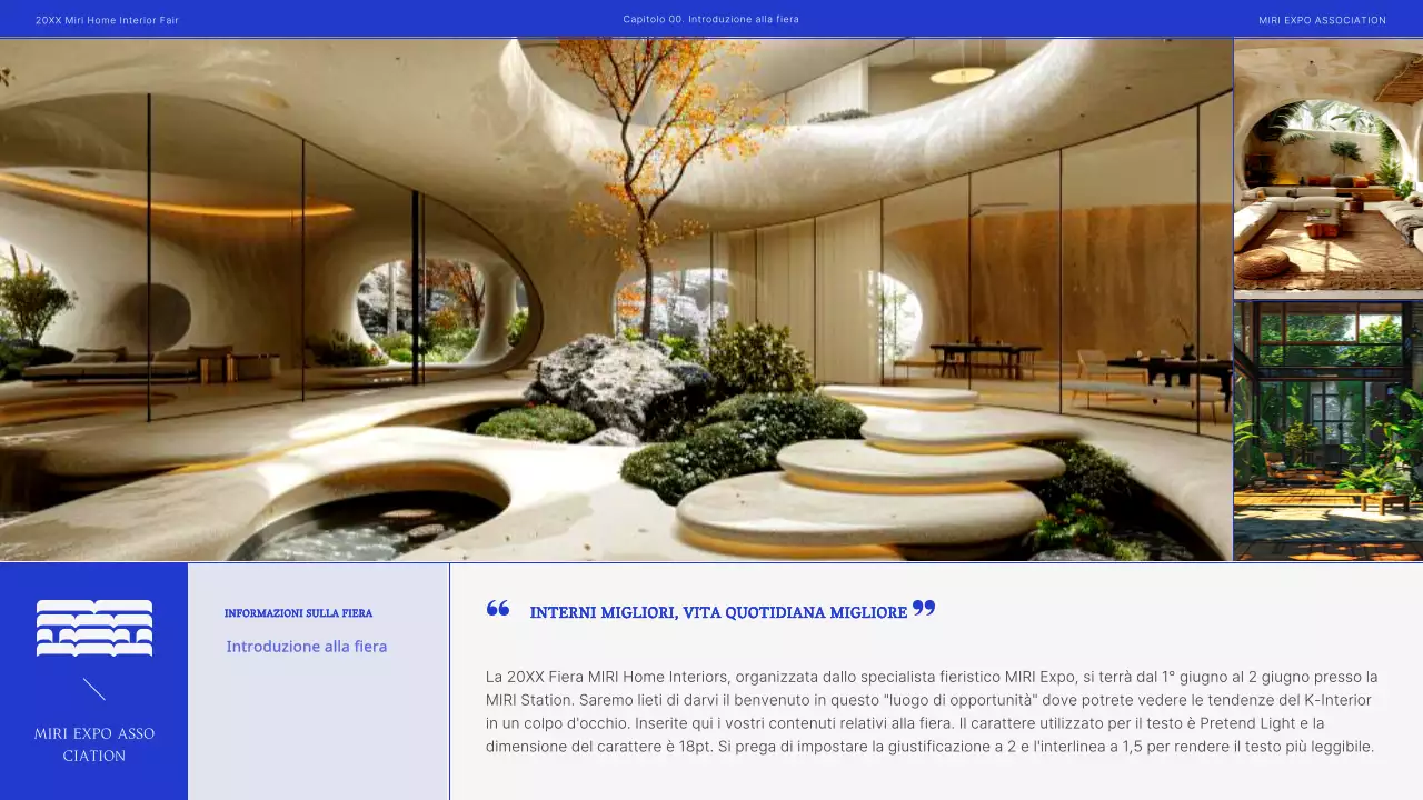 Proposta di fiera moderna per interni in blu e nero