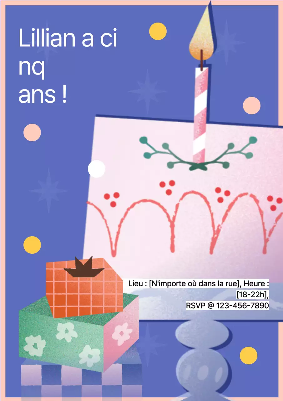 Invitation d'anniversaire illustrée Pink Pop