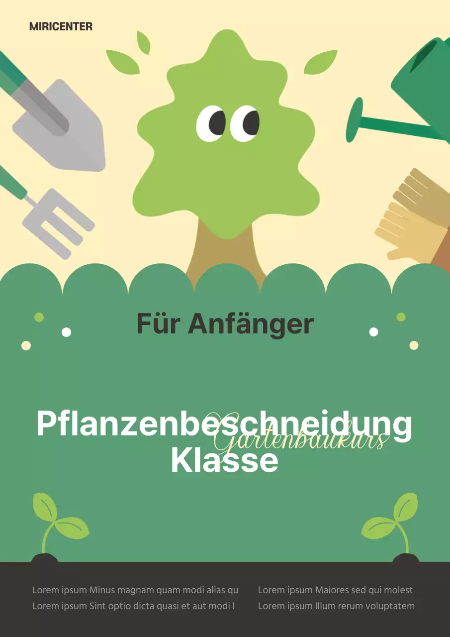 Ein hübsches Werbeplakat für einen Gartenbaukurs in Grün