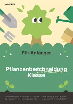 Ein hübsches Werbeplakat für einen Gartenbaukurs in Grün