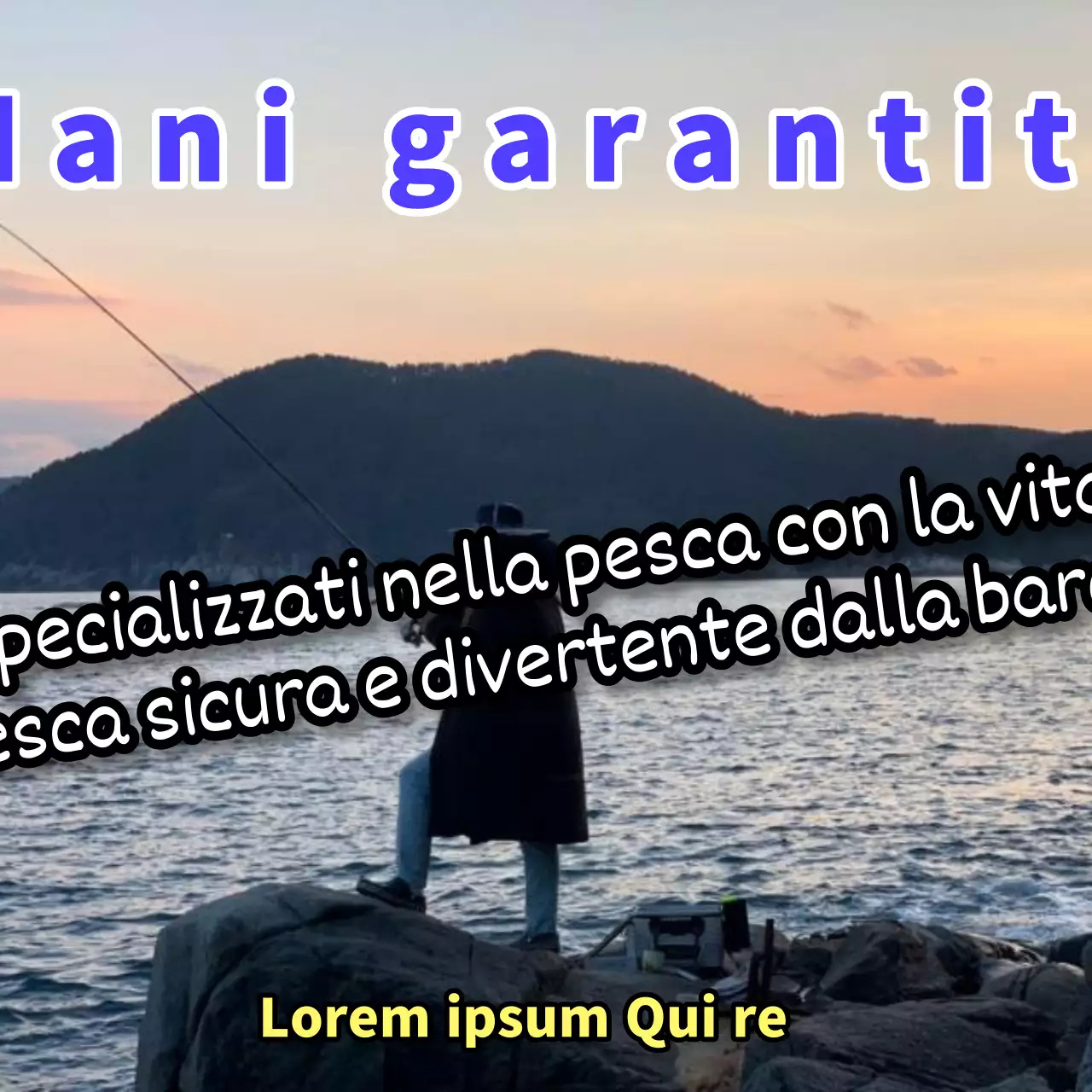 Promuovere l'esperienza di pesca in mare con il mal di mare blu e giallo