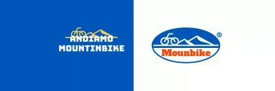 Club di mountain bike con un logo di tipo semplice con montagne e biciclette