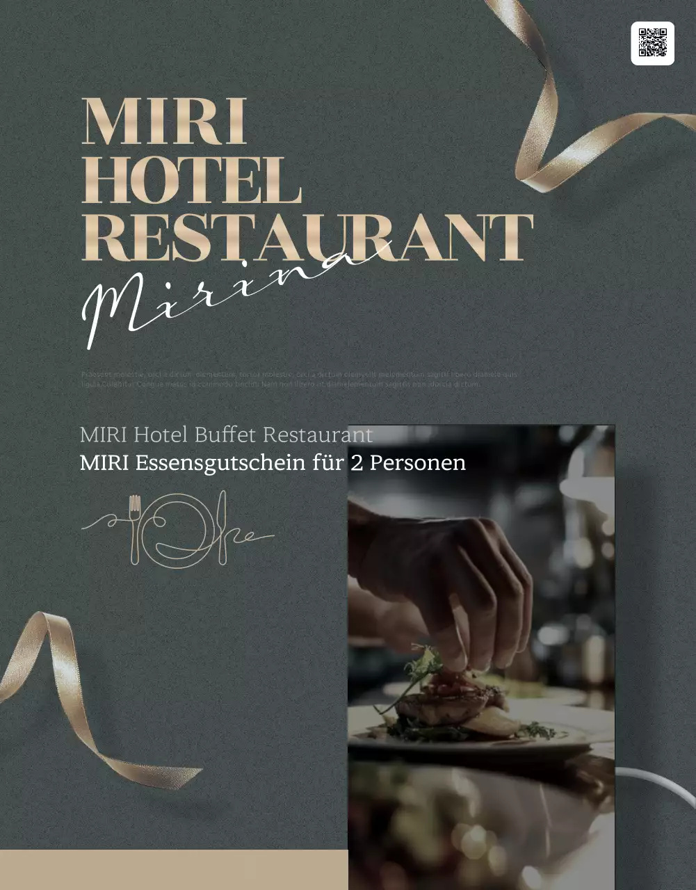 Werben Sie für luxuriöse Hotel-Buffet-Essensgutscheine in Gold und Khaki