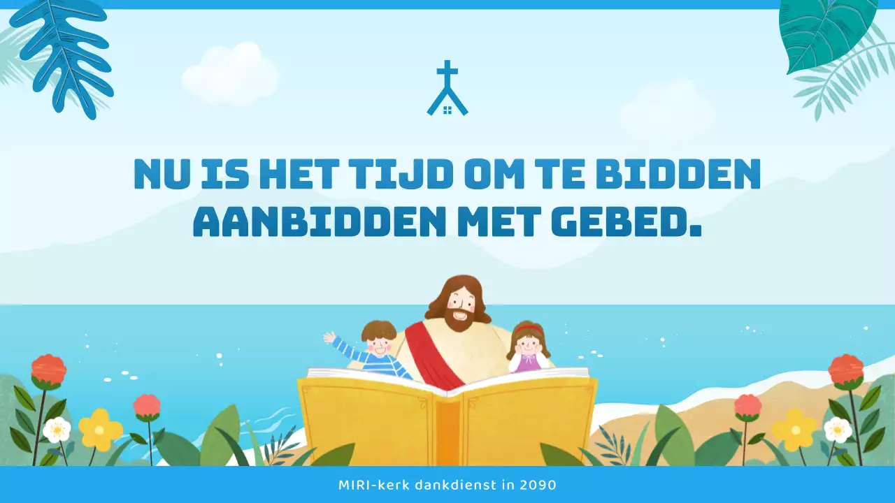 Kerkdienstgids met tropische uitstraling in blauw en lichtblauw