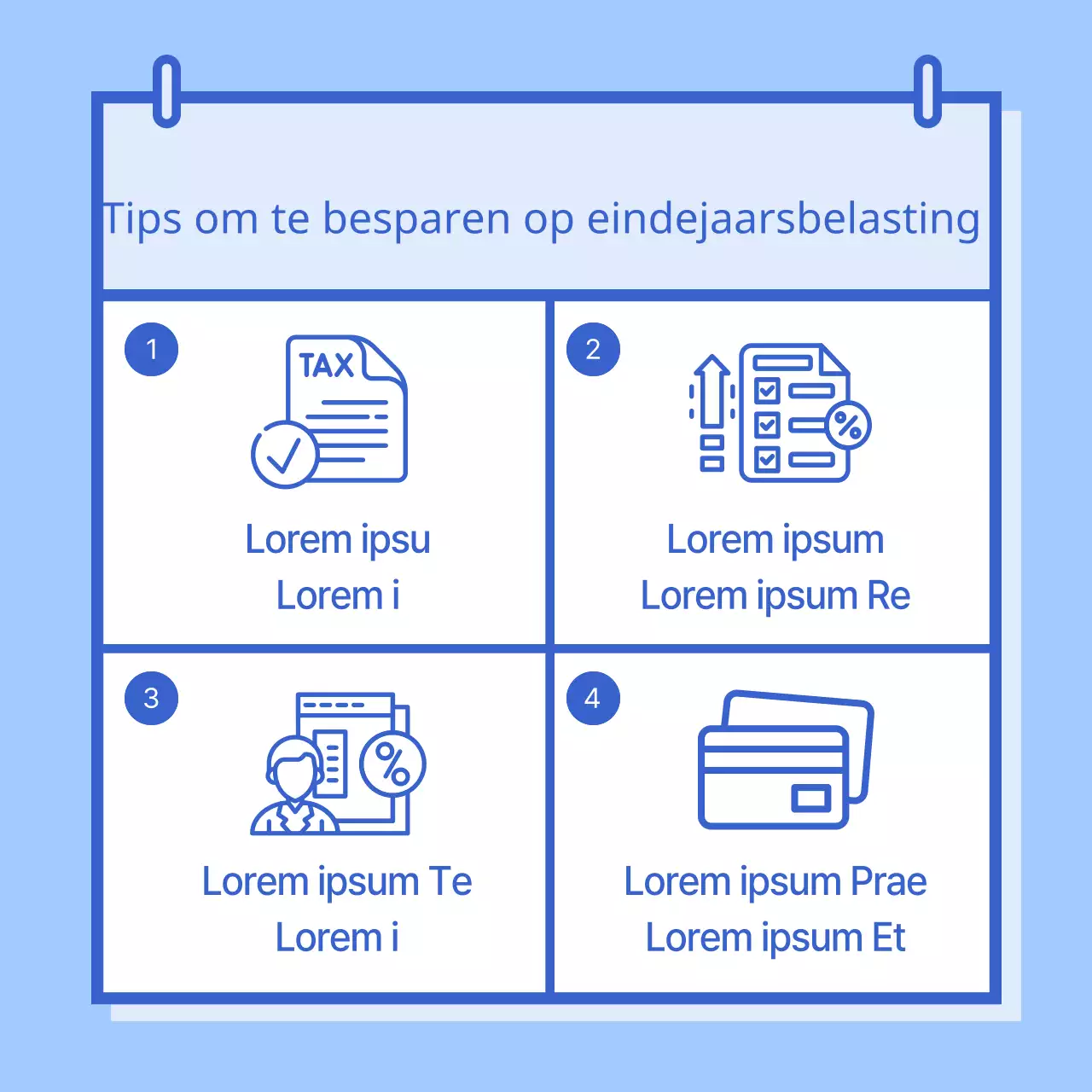 Eenvoudige blauwe en lichtblauwe instructies voor het betalen van de belastingaangifte