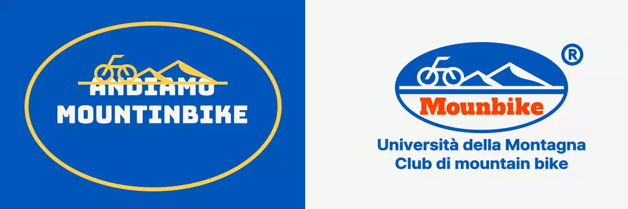 Club di mountain bike con un logo di tipo semplice con montagne e biciclette