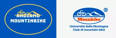 Club di mountain bike con un logo di tipo semplice con montagne e biciclette