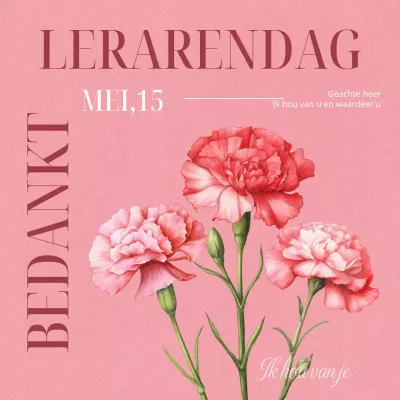Een eenvoudig bedankbriefje voor lerarendag in rood en roze