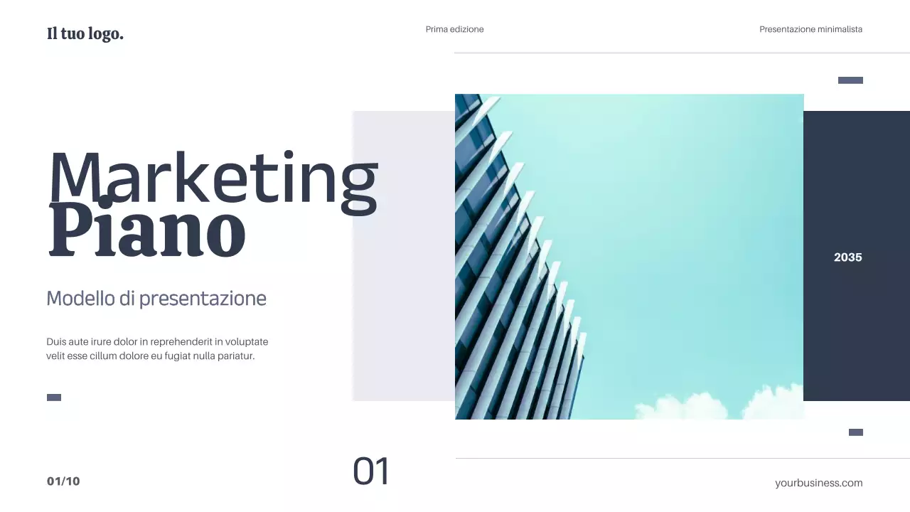 Bianco Blu Minimo Semplice Piano di Marketing Strategico