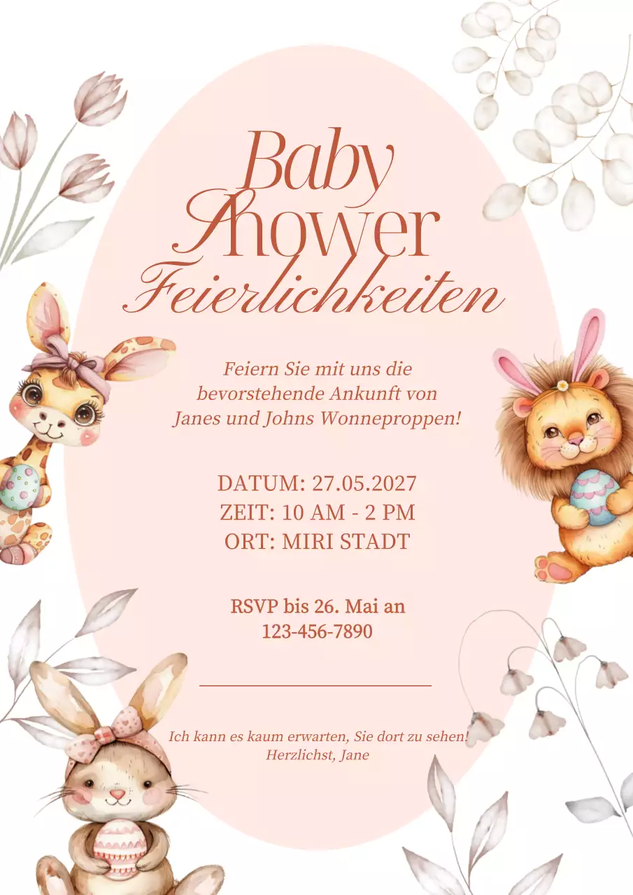 Rosa Weiß Modern Baby Shower Celebration Einladung