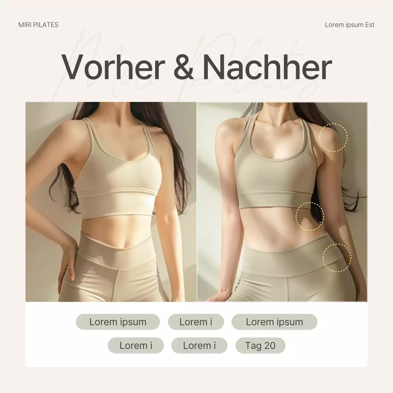 Modern Pilates in Beige und Gelb Social Media Marketing zur Förderung von Bewertungen und Fragen und Antworten