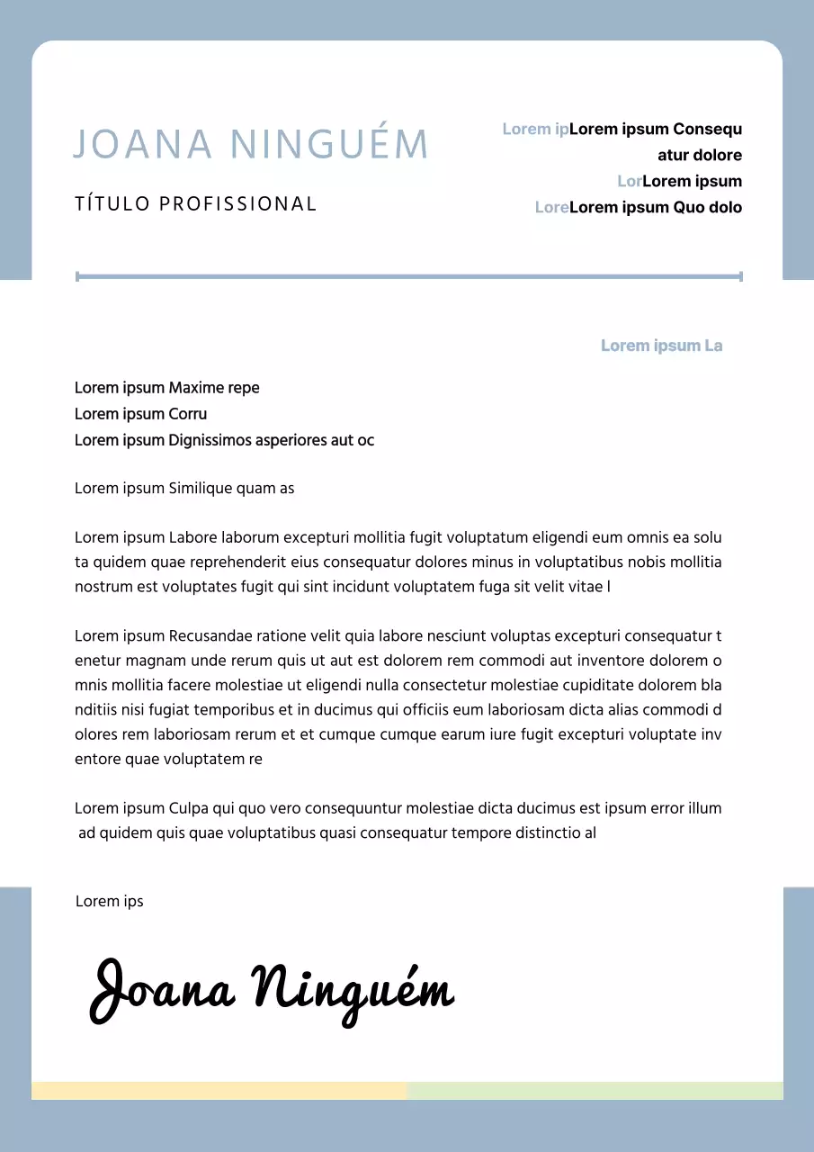 Carta de apresentação simples em azul índigo