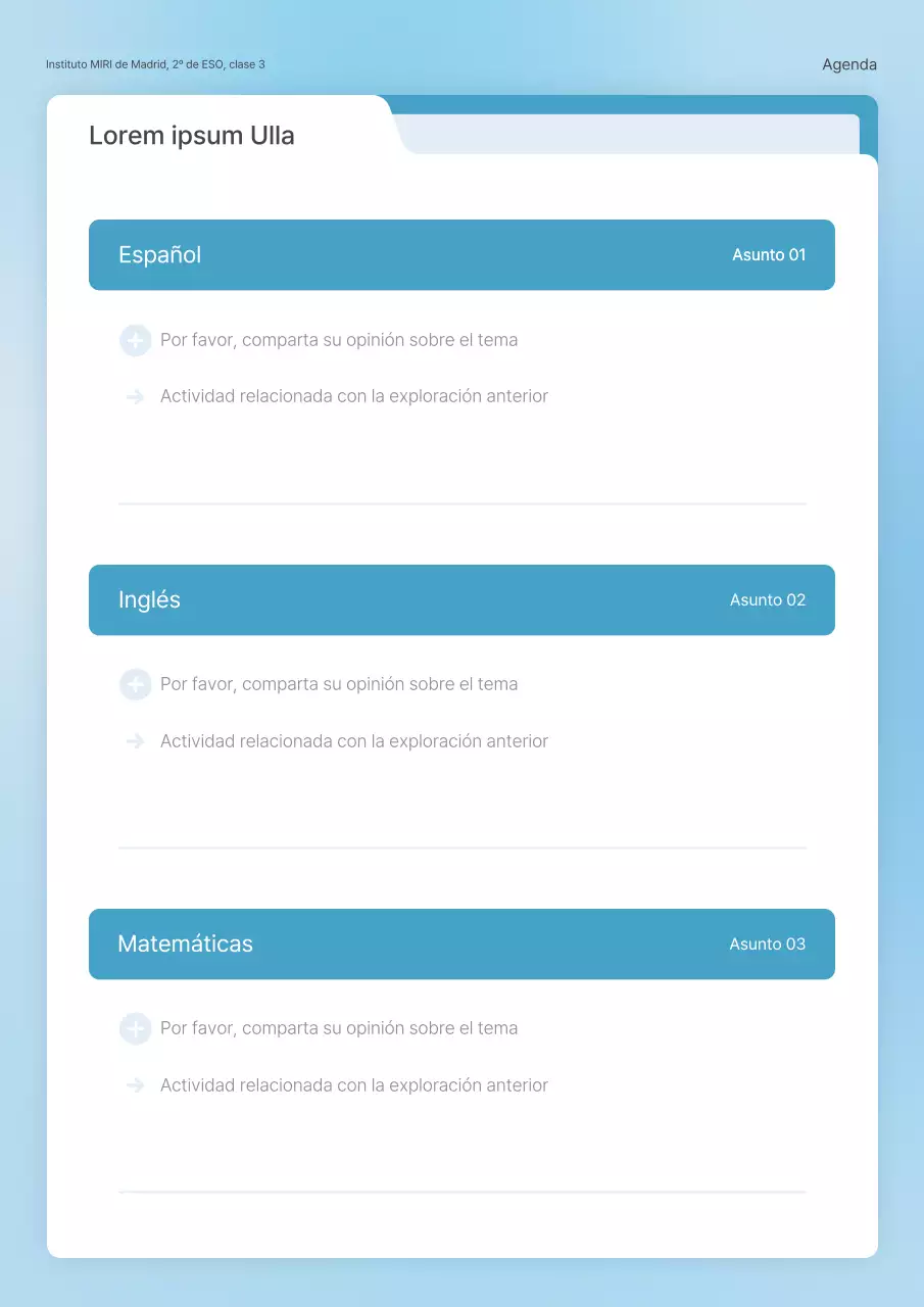 Un concepto sencillo de carpeta en azul claro y blanco para una agenda escolar