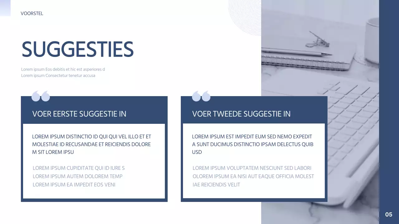 Eenvoudig industrieel-universitair voorstel in marineblauw en mauve