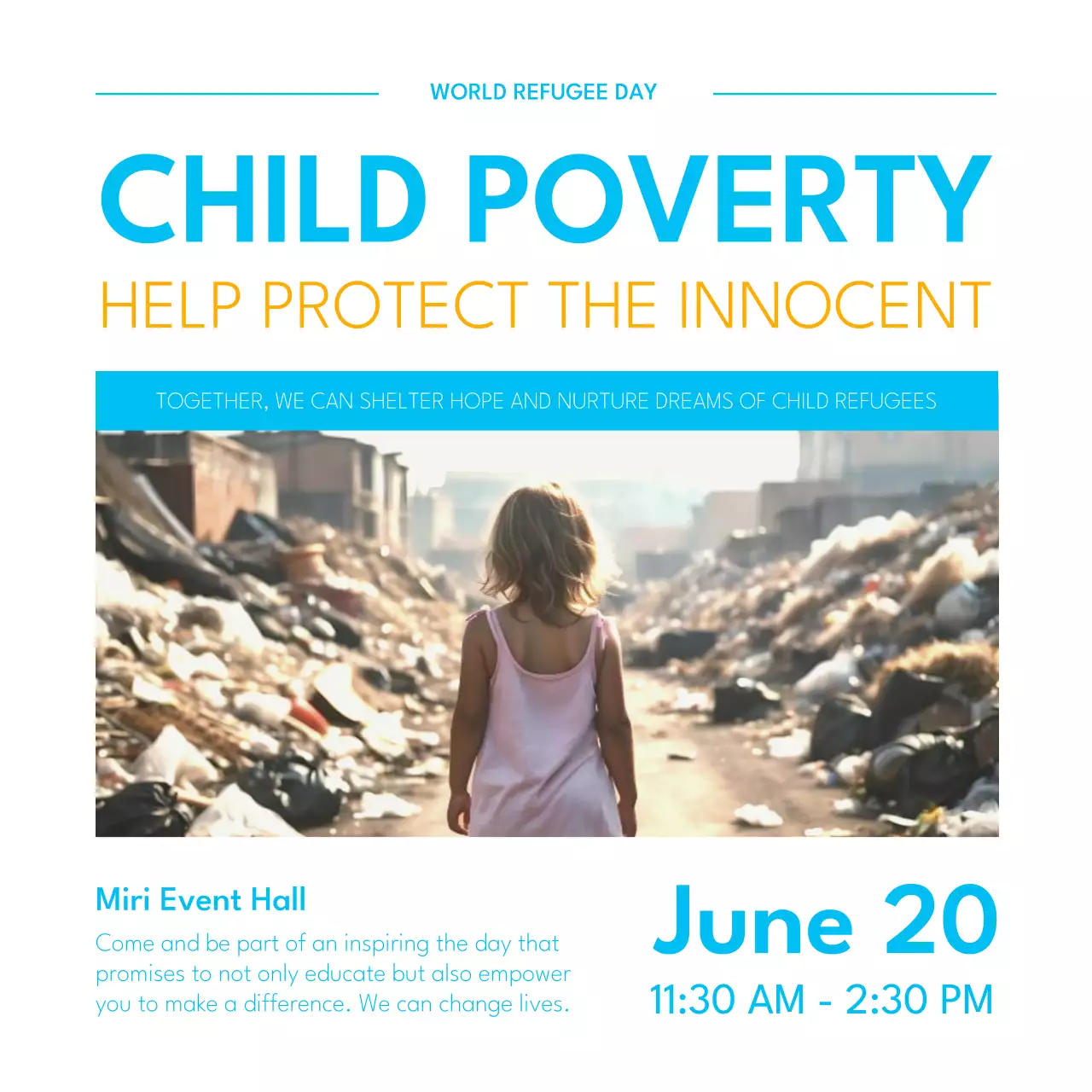 Blue Minimal Poverty Event Social Media Post