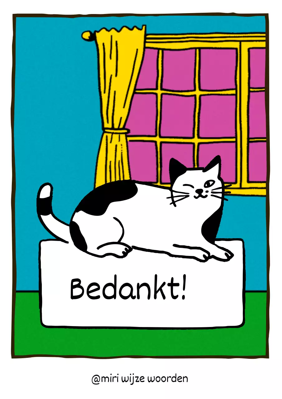 Plaats een cartoonillustratie van een schattige kat in groen en lichtblauw