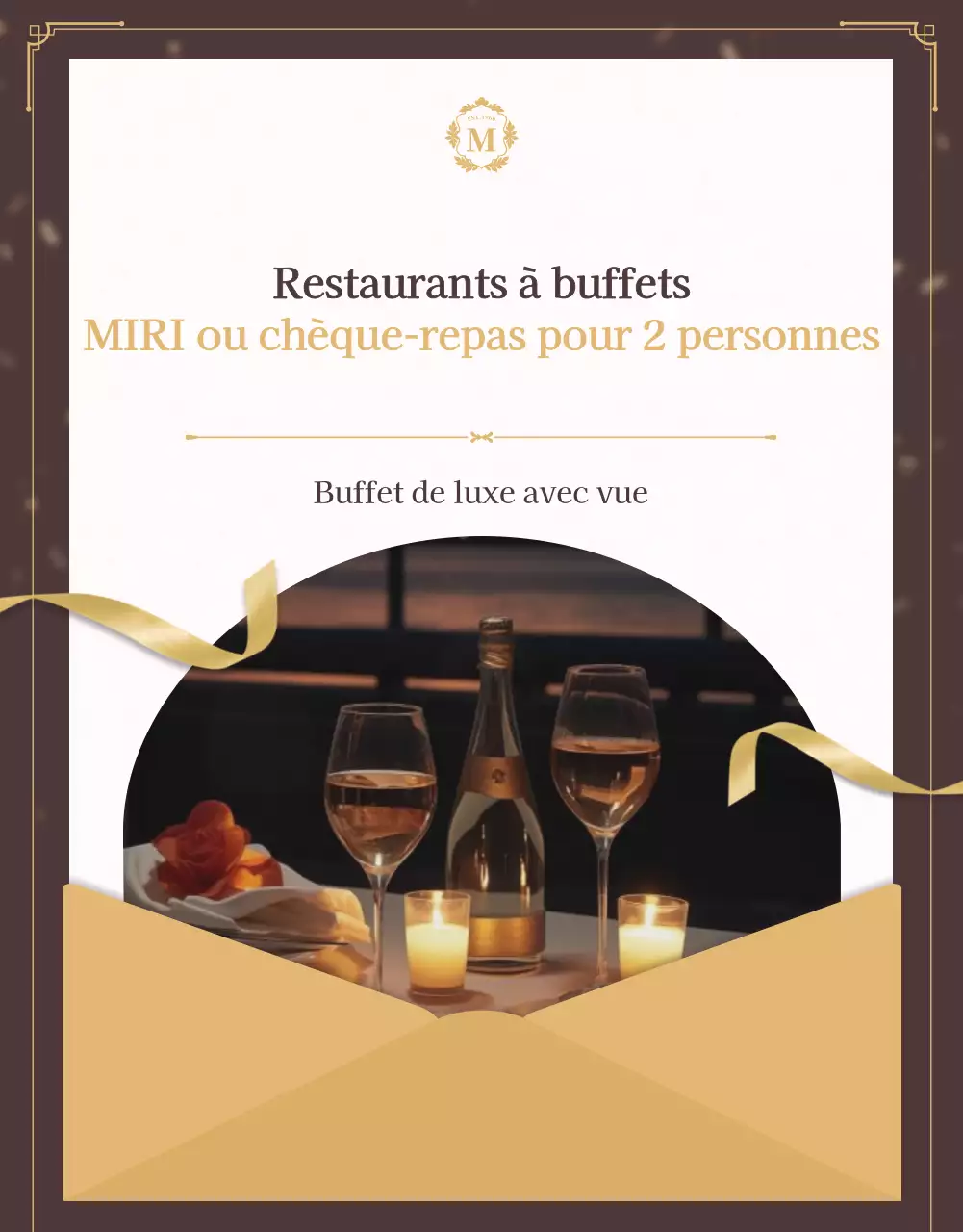 Promouvoir un bon de repas pour un luxueux restaurant buffet en marron et or
