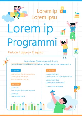 Un volantino per il programma di terapia ludica blu e arancione