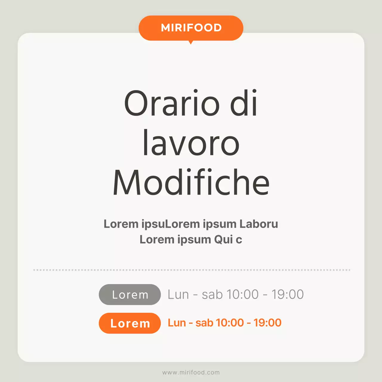 Semplicemente bianco e arancione per pubblicizzare le modifiche agli orari di apertura