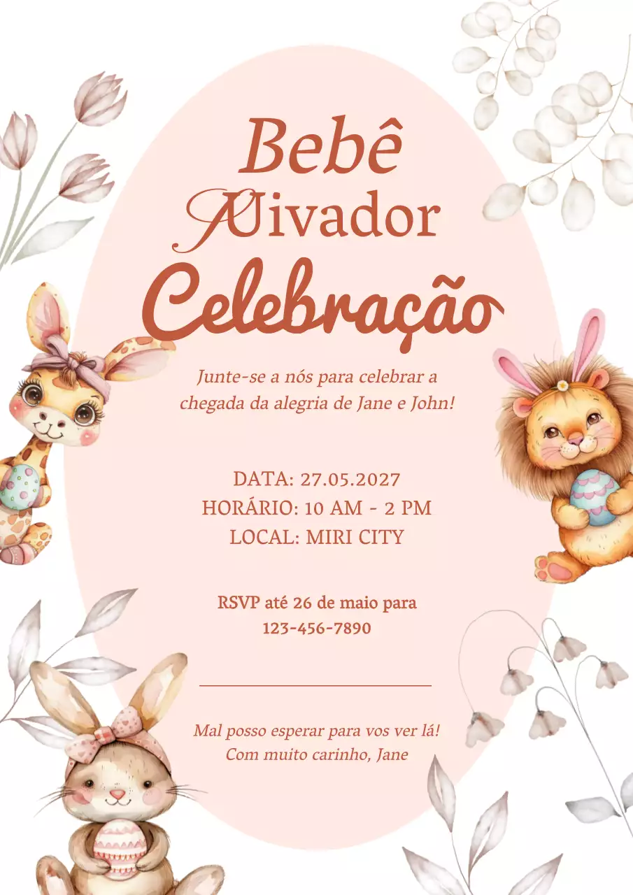 Convite para festa de chá de bebé moderno branco e cor-de-rosa