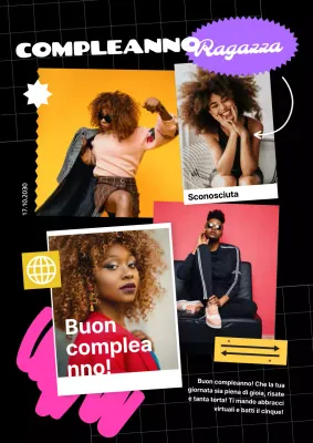 Collage di foto di auguri per il compleanno moderno, giallo viola e pop