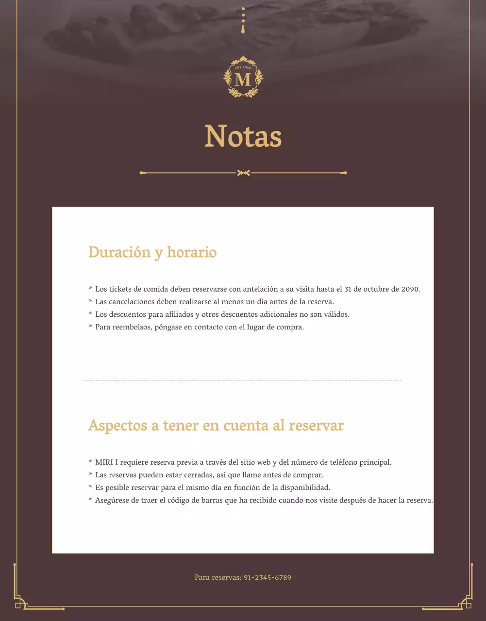 Promocione un vale de comida para un lujoso restaurante buffet en marrón y dorado