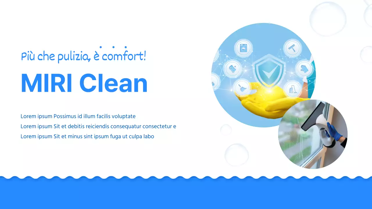 Un semplice prospetto dell'impresa di pulizie per traslochi in bianco e blu