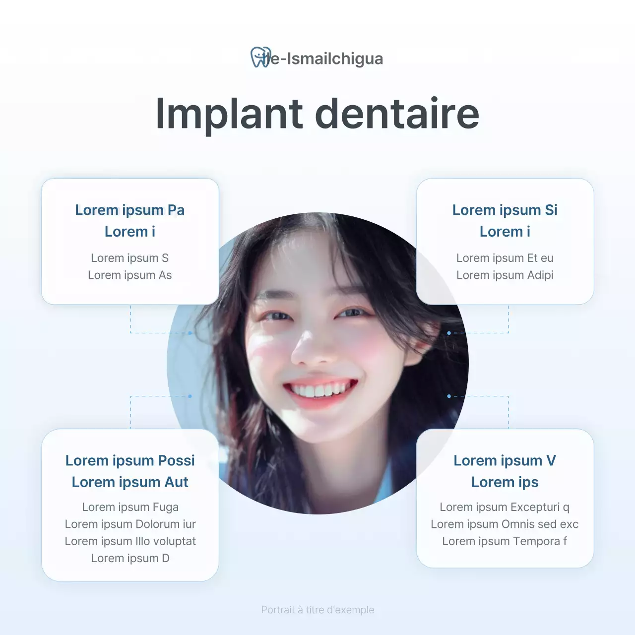 Un kit de médias sociaux simple, blanc et bleu clair, pour promouvoir le cabinet dentaire.