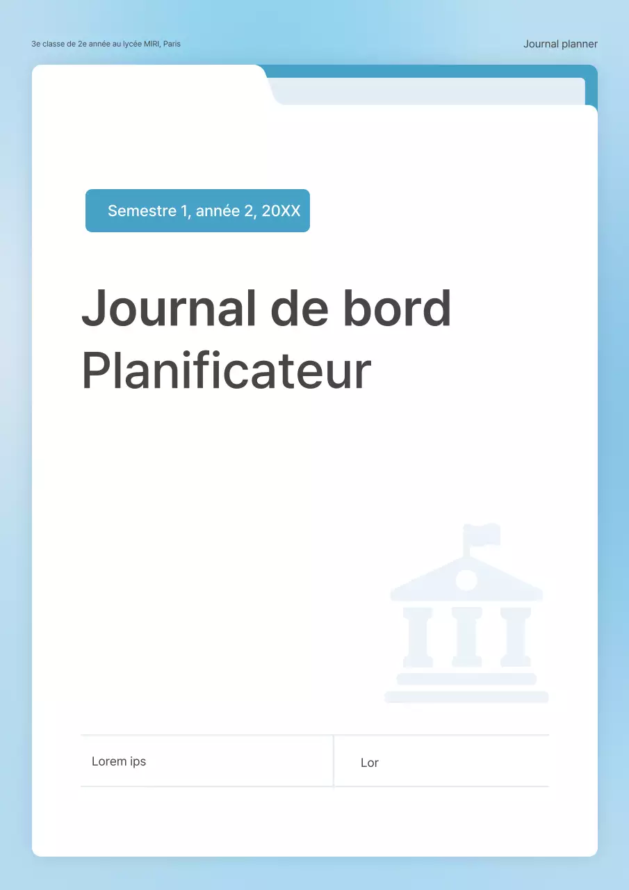 Un concept de dossier simple en bleu clair et blanc pour un agenda scolaire.