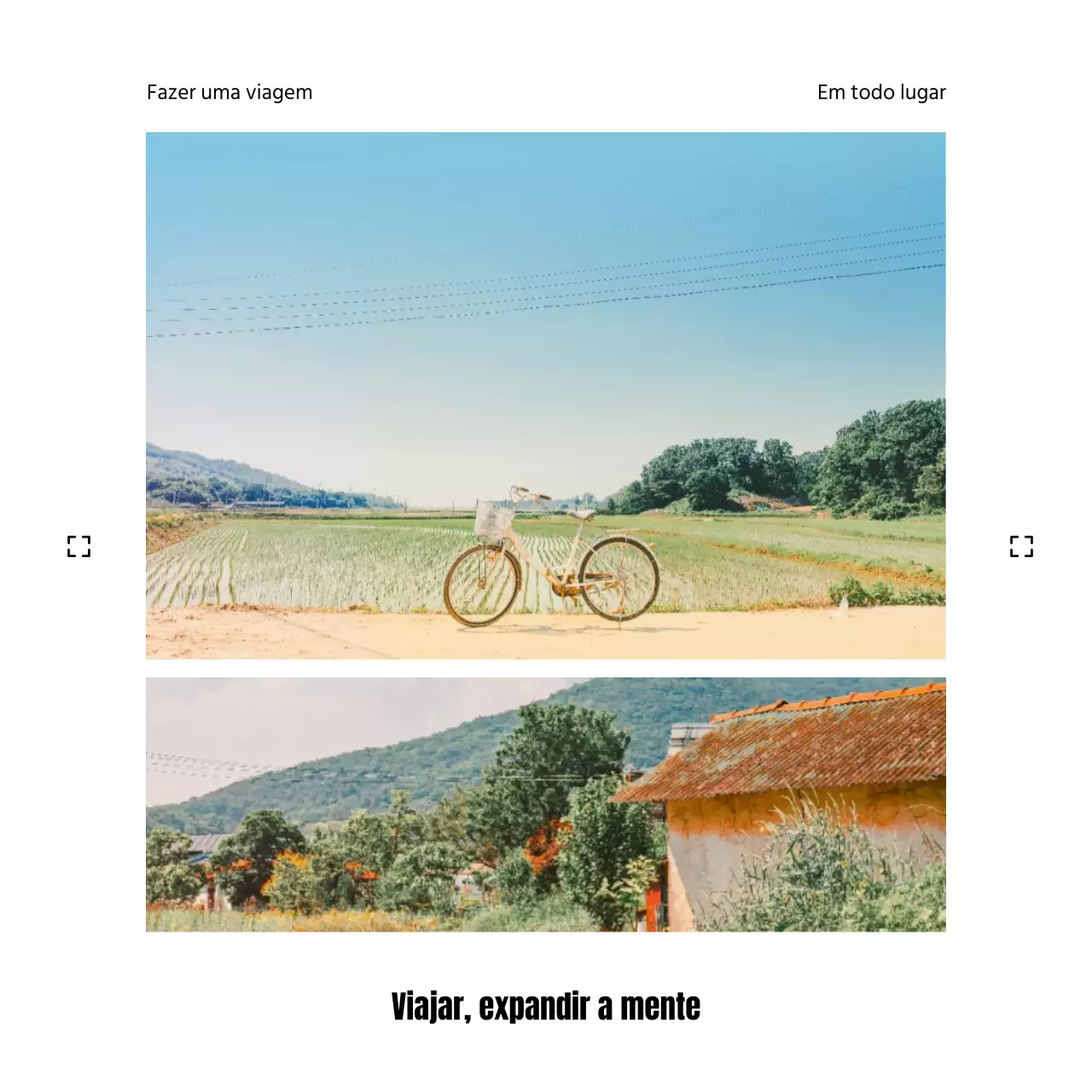 Anúncio minimalista de sentimentos e fotografias de viagem em branco e azul claro