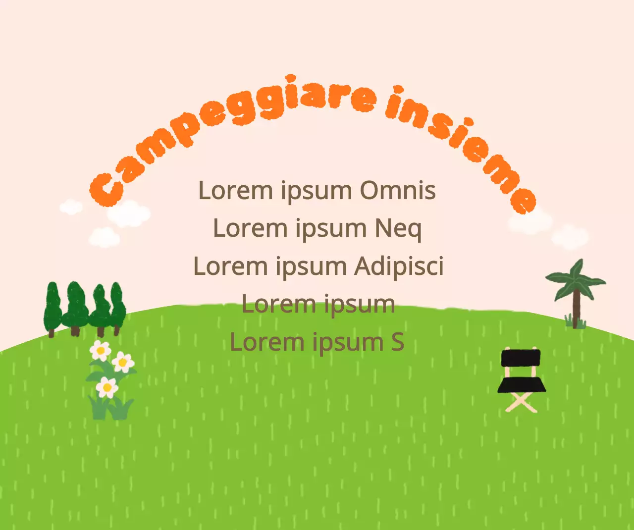 Campeggio luminoso e allegro con illustrazioni disegnate a mano