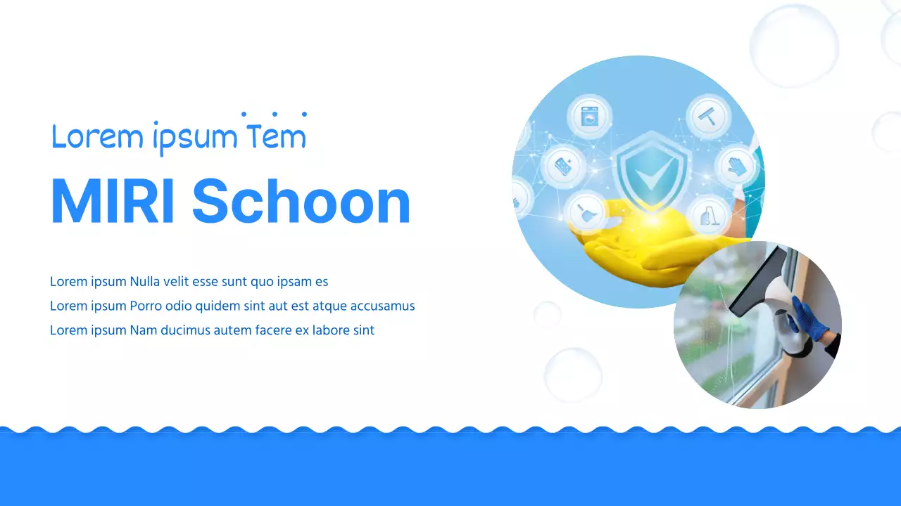 Een eenvoudige blauw-witte prospectus voor een schoonmaakbedrijf