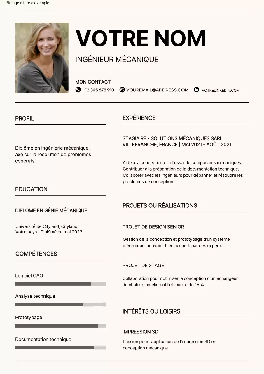 Portfolio simple d'ingénieur en mécanique noir et beige