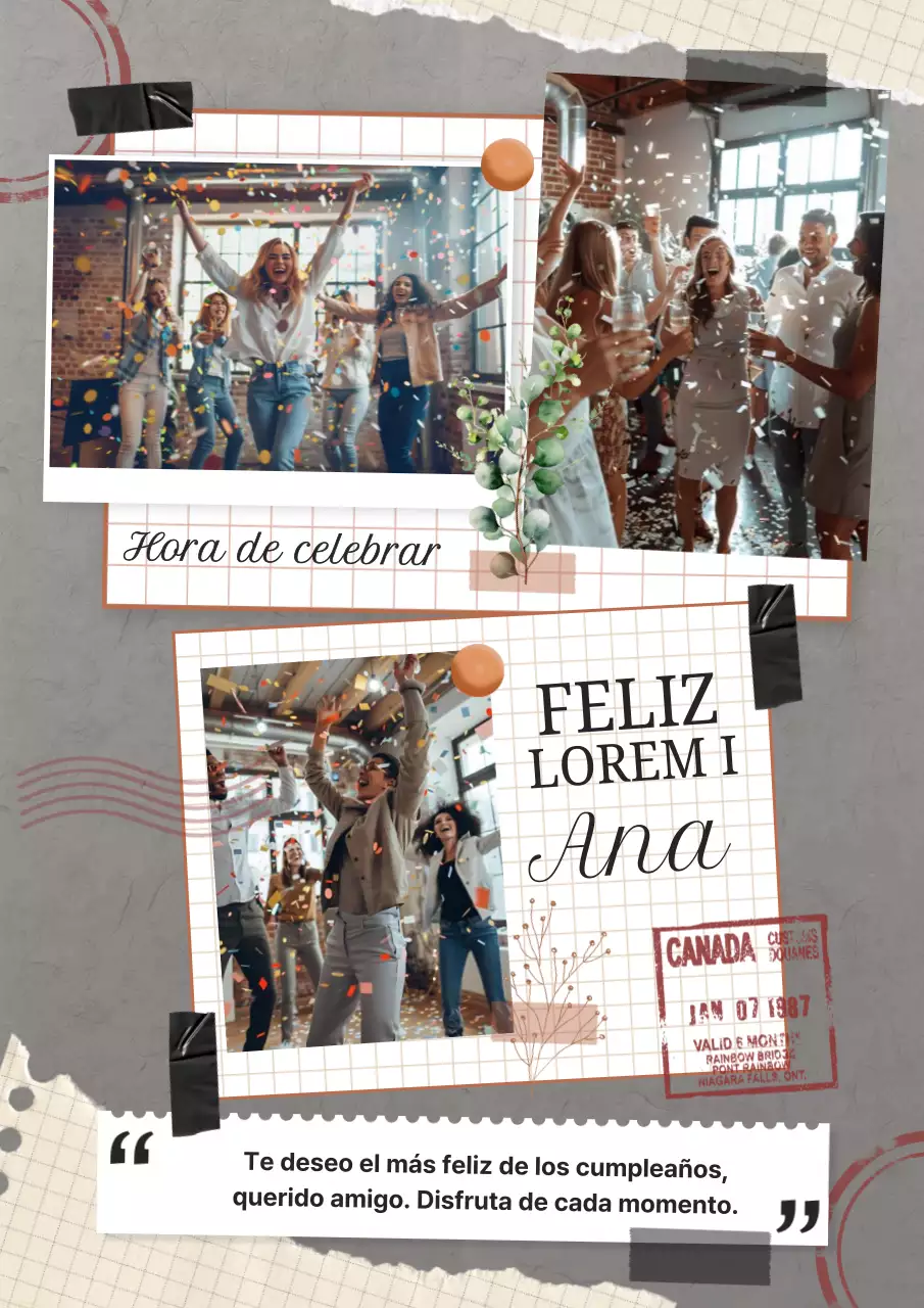 Gris Clásico Scrapbook Foto Collage Felicitación Feliz Cumpleaños