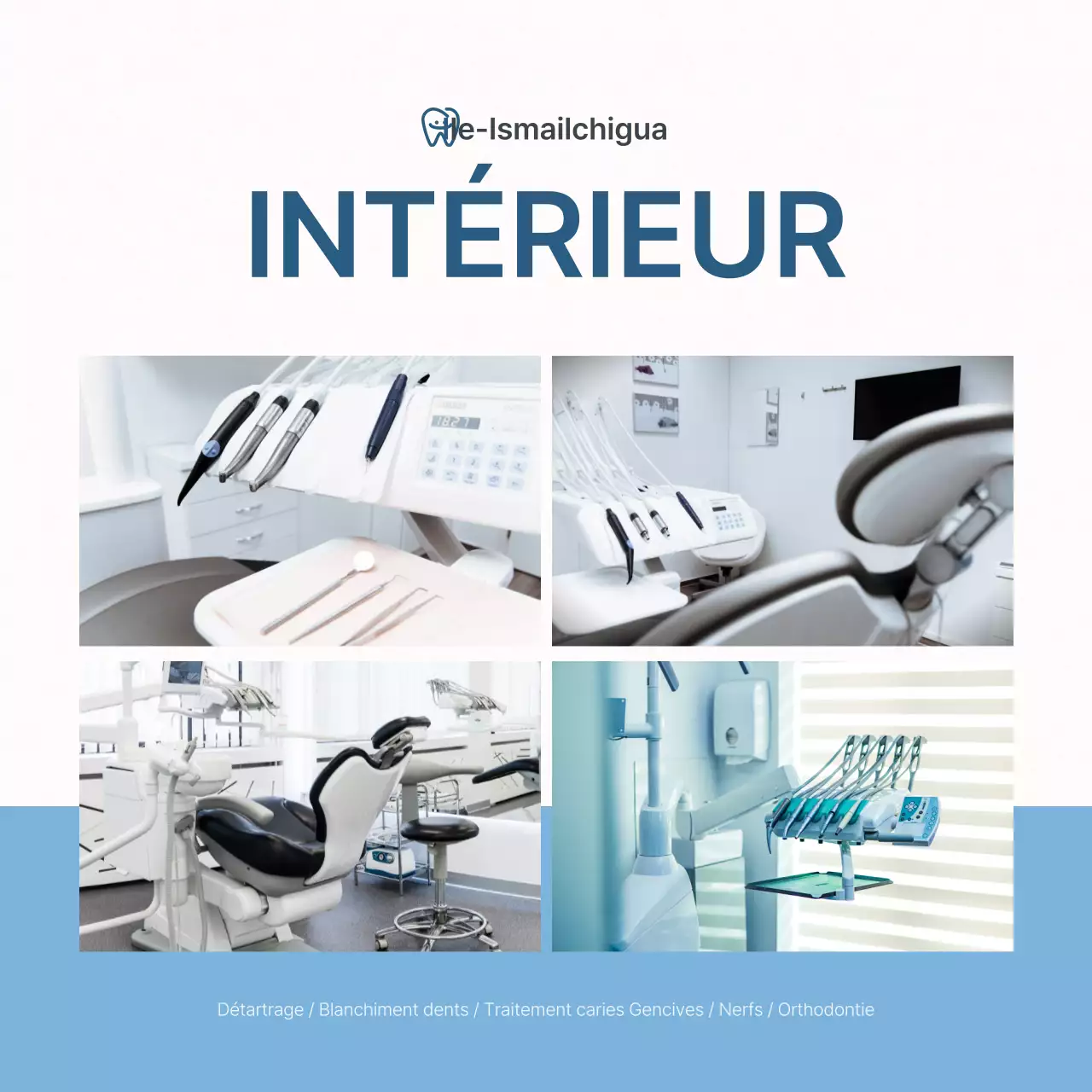 Un kit de médias sociaux simple, blanc et bleu clair, pour promouvoir le cabinet dentaire.