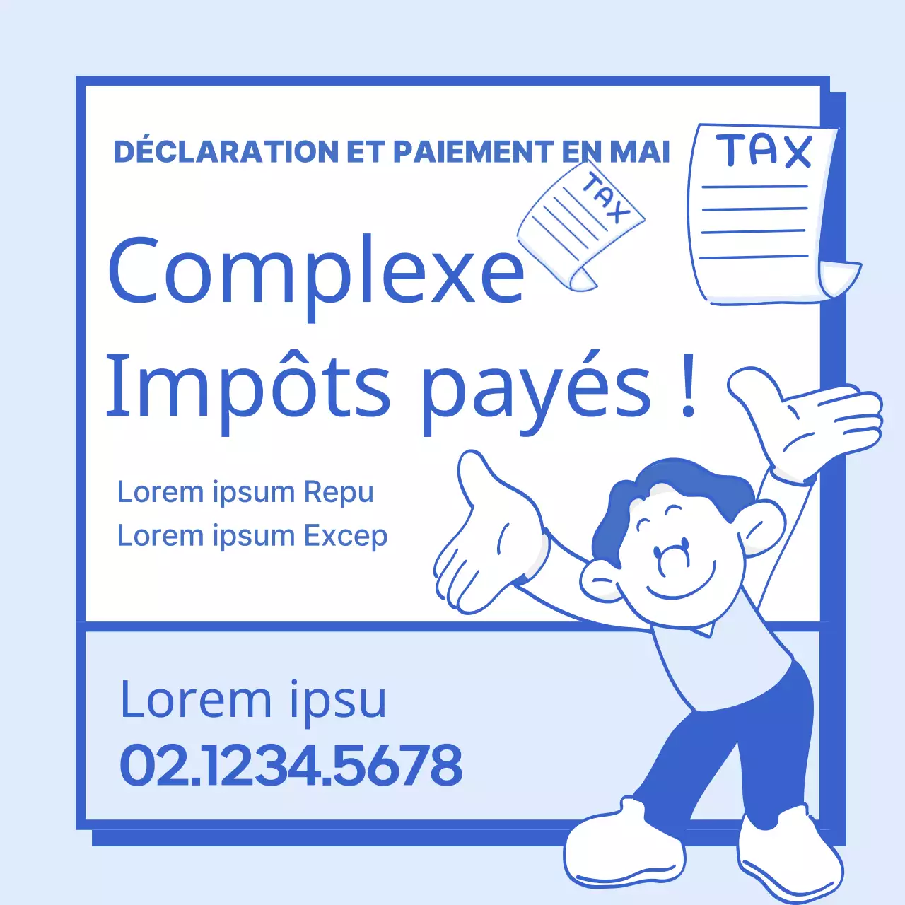Instructions simples pour le paiement de la déclaration d'impôts en bleu et bleu clair