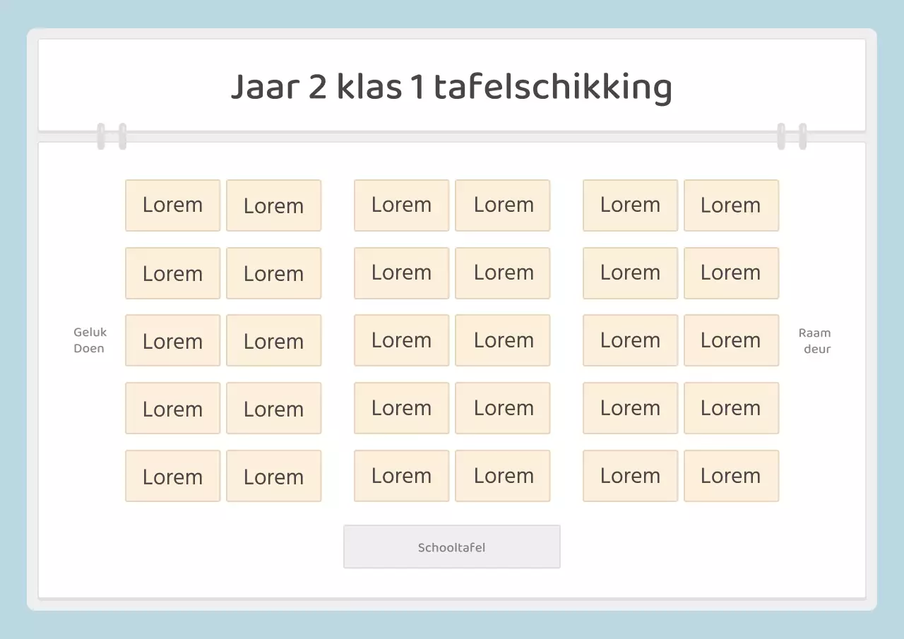 Over de eenvoudige lichtblauwe en gele tafelschikking voor scholen