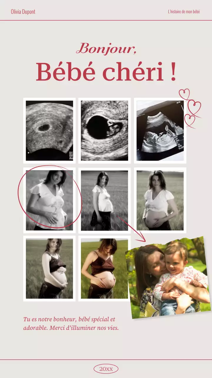 Un simple carnet de grossesse en beige et rouge