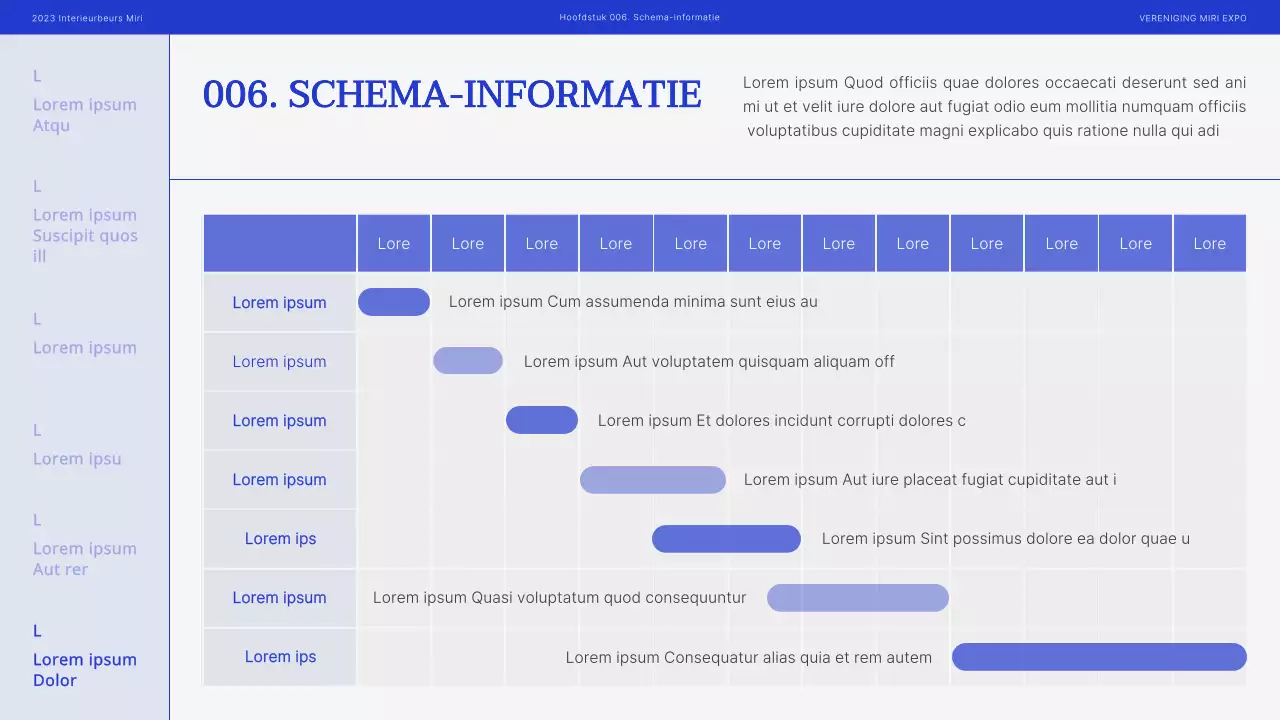 Modern interieur beursvoorstel in blauw en zwart