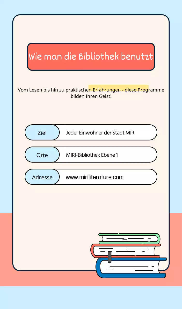 Gestaltung einer öffentlichen Bibliothek mit Abbildungen von Büchern und Menschen