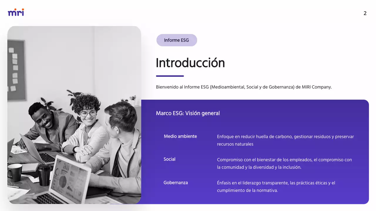 Púrpura y naranja Informe sobre la empresa moderna ESG