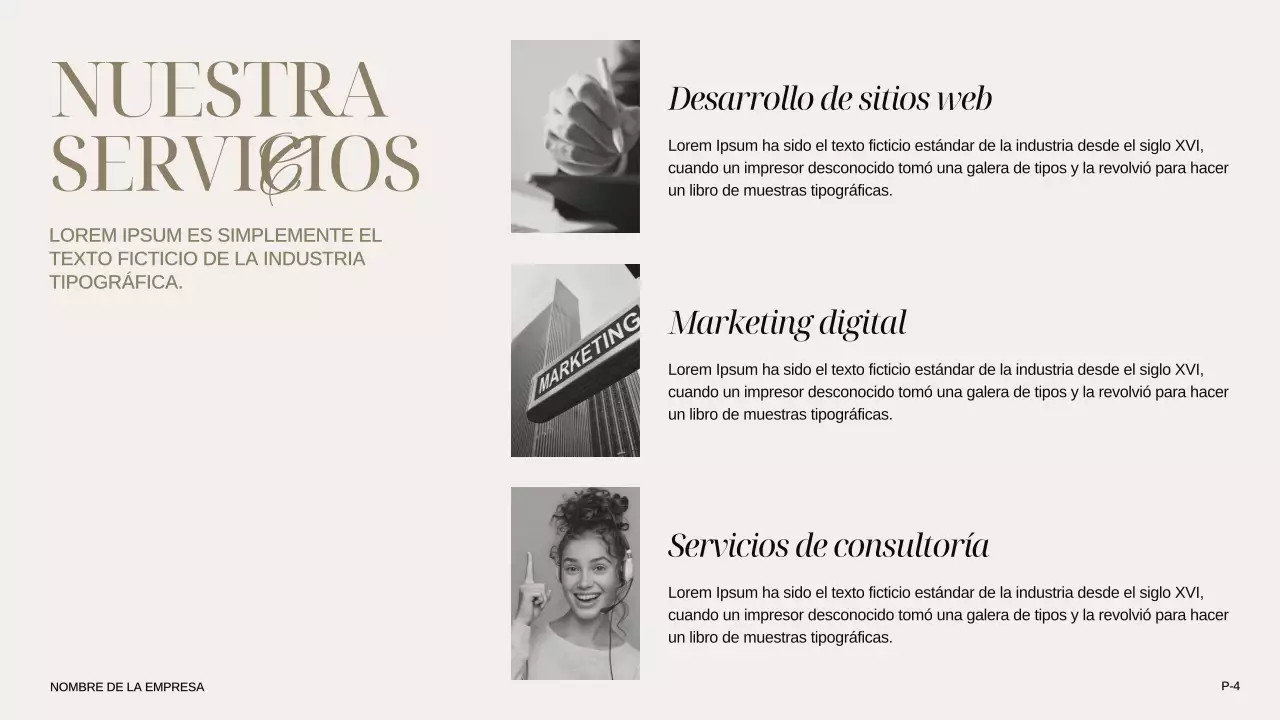 Marfil Caqui Negro Moderno Elegante Presentación de la empresa