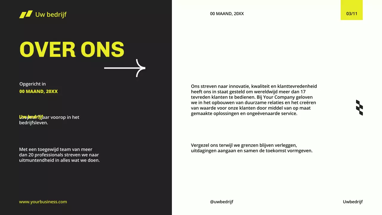 Geel Zwart Minimal Modern Bedrijfsprofiel voor Bedrijfsintroductie