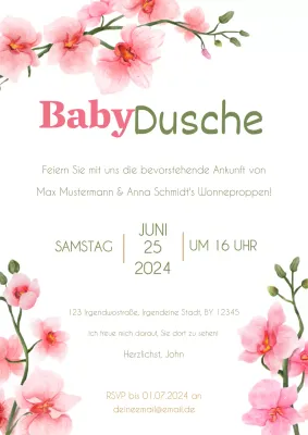 Rosa natürliche Blumen Baby Shower Einladung