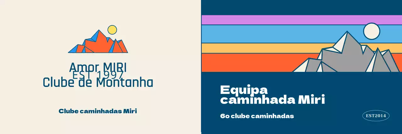 Clubes desportivos com ilustrações de montanhas multicoloridas