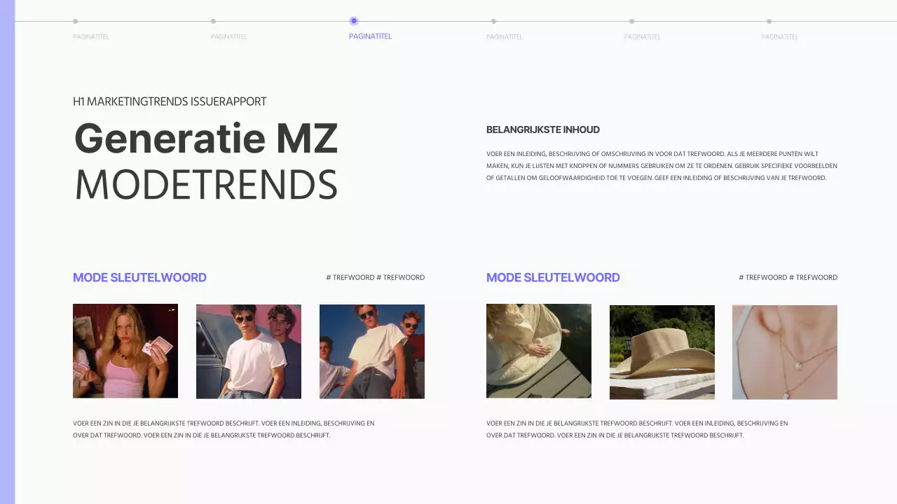 Eenvoudig trendrapport over marketingkwesties in paars en zwart