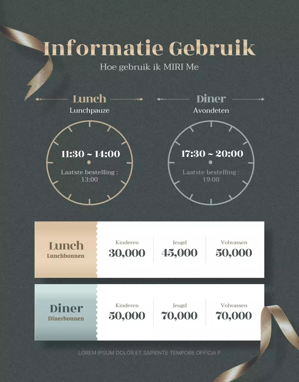 Promoot luxe hotel buffet maaltijdcheques in goud en kaki