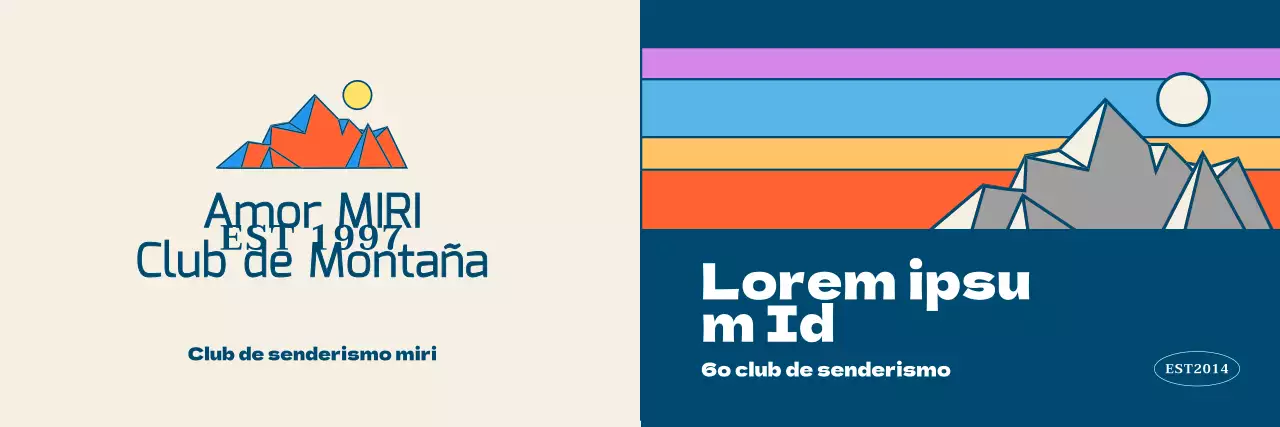 Clubes deportivos con ilustraciones de montañas multicolores