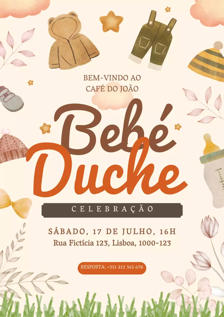 Bege Castanho Simples Estilo aguarela Mensagem de boas-vindas Chá de bebé